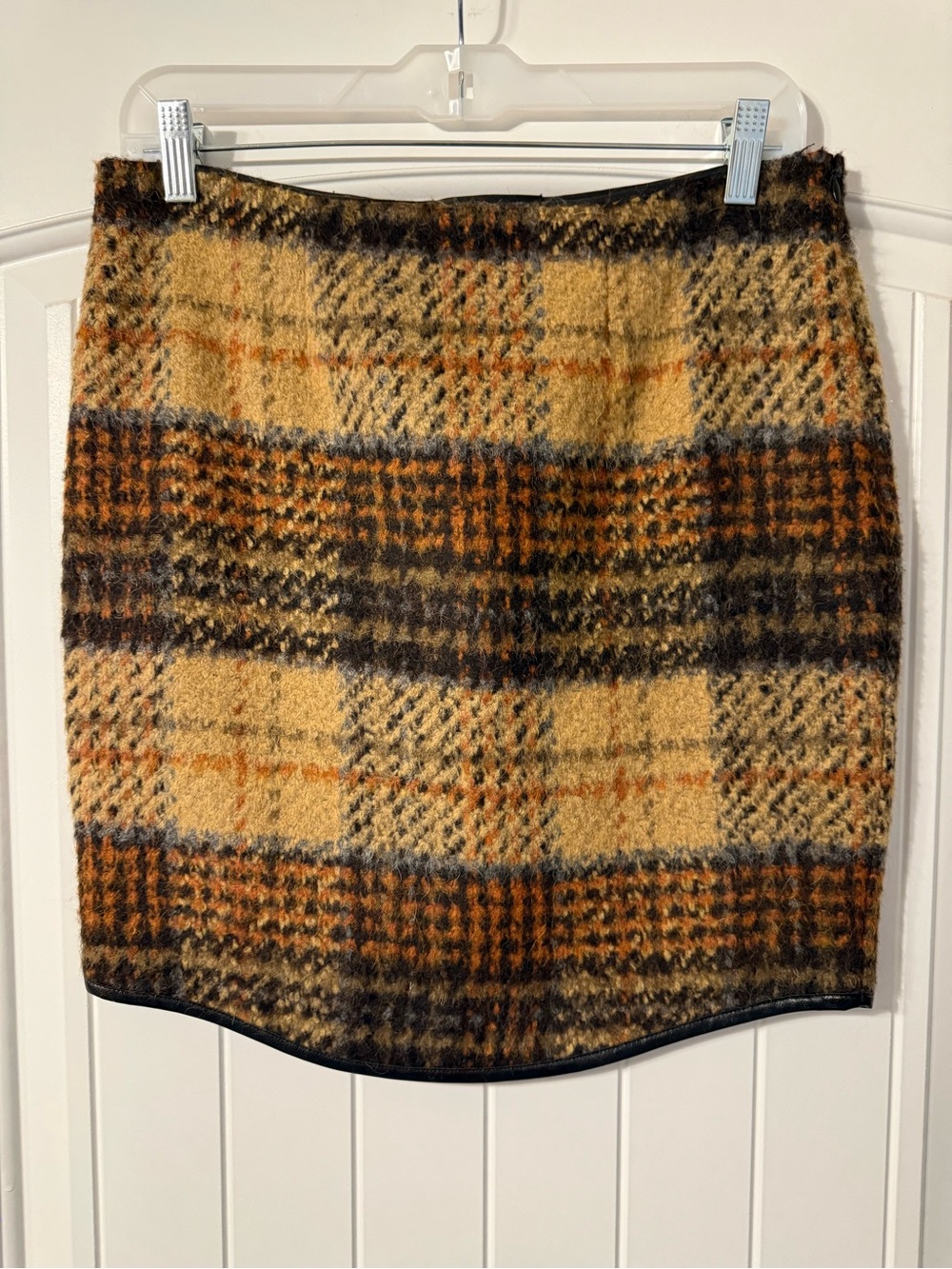 Karen Kane Plaid Pencil Skirt in Mustard, Brown and Black